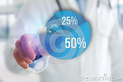 Finger of a man pointing on a blue survey graph interface - Tech Stock Photo