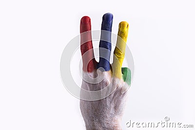 Finger marks and colored numbers on a white background Stock Photo