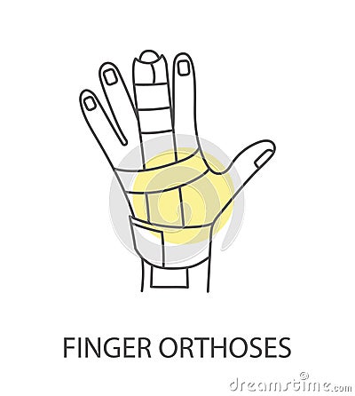 Finger orthosis, vector linear icon Vector Illustration