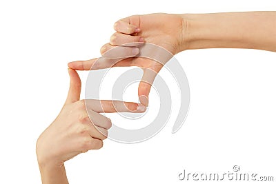 Finger photo frame female hands gesturing Stock Photo