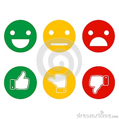 Finger pointer and smileys of emotions on a white background. Vector Illustration