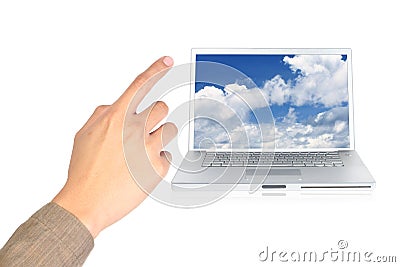 A finger pointing cloud computing Stock Photo