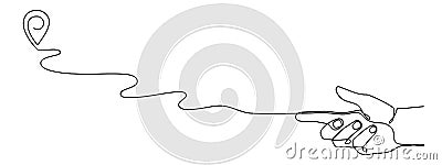 Finger pointing location at map one line art,hand drawn continuous contour,trendy template direction, gps navigation concept. Vector Illustration
