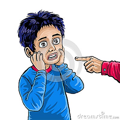 A Finger Pointing To A Shocking Boy Vector Illustration CartoonDealer