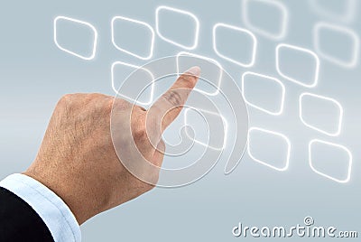 Finger press on blank touch screen Stock Photo