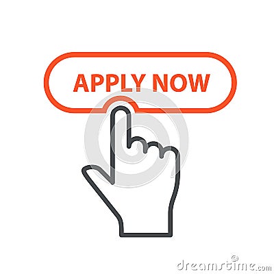 Finger pressing button Apply Now - job placement and file an application Vector Illustration