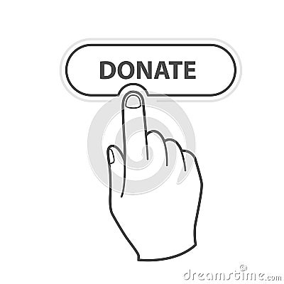 Finger pressing button Donate - charity, fundraising and crowdfunding Vector Illustration