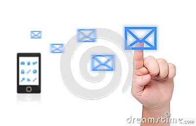 Finger pressing on envelope. Stock Photo