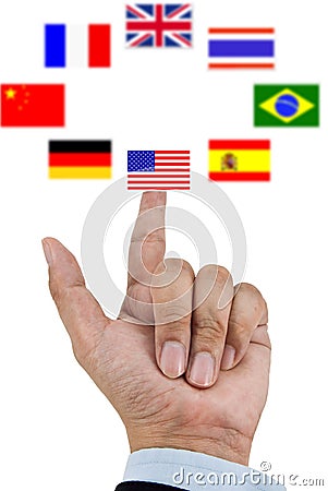 Finger pressing flag Stock Photo