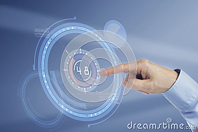 Finger pressing virtual button Stock Photo