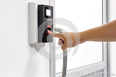 Finger print scan for unlock door security system Stock Photo