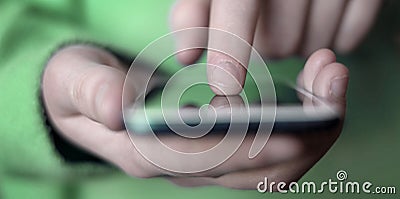 Finger on a Smart Phone Exploring Data Technology and Communication Stock Photo