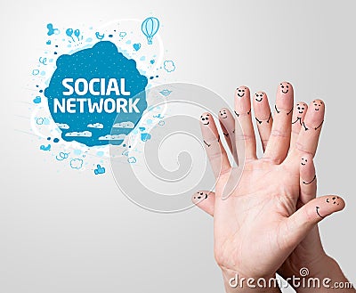 Finger smileys with social network sign Stock Photo