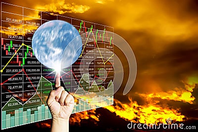 Finger spin the earth on analysis of stock data. Stock Photo