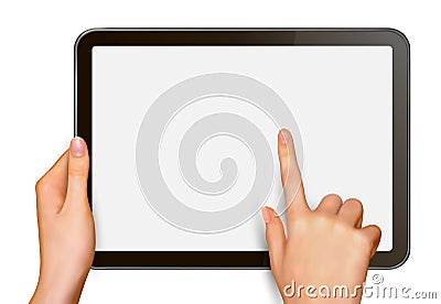 Finger touching digital tablet screen Vector Illustration