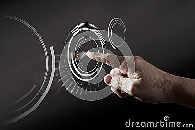 Finger Touching Digital Touch Screen Stock Photo