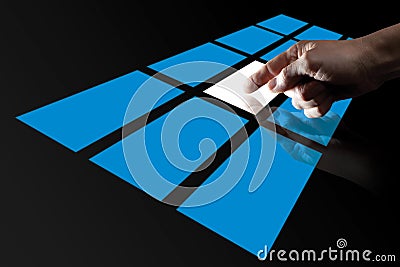 Finger Touching Digital Touch Screen Stock Photo