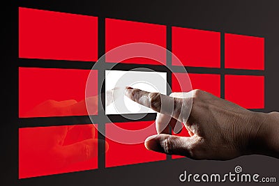 Finger Touching Digital Touch Screen Stock Photo