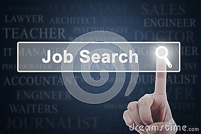 Finger touching a job search button Stock Photo