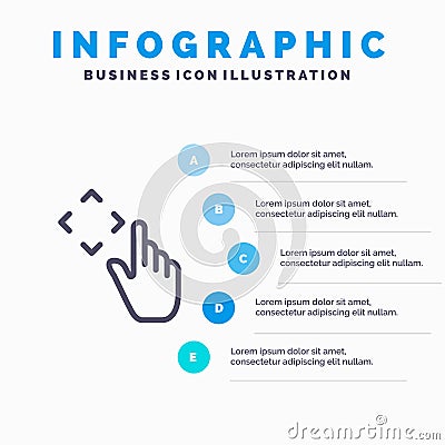 Finger, Up, Gestures, Move Line icon with 5 steps presentation infographics Background Vector Illustration