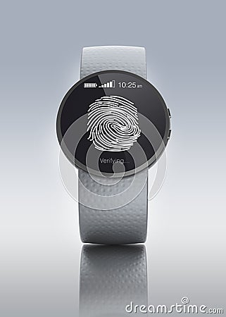 Fingerprint authentication in smartwatch Stock Photo