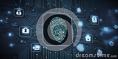 Fingerprint authentication to access secured computer network & digital system. Cyber security with biometrics technology. Stock Photo