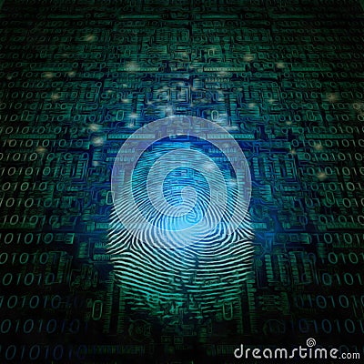 Fingerprint, binary code and electric circui Stock Photo
