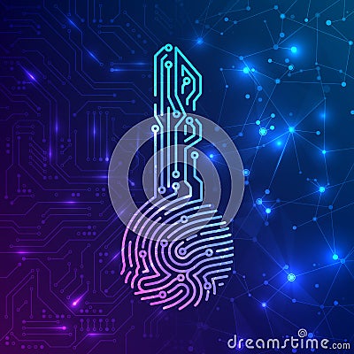 Fingerprint biometric circuit key for identification on hardware and software information system. Abstract futuristic technology Vector Illustration