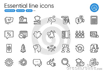 Fingerprint, Correct answer and Calculator line icons. For website, printing and application. Vector Stock Photo