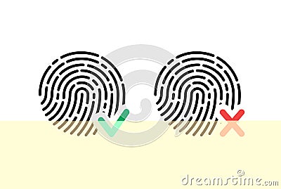 Fingerprint icon accepted and rejected. Vector Stock Photo