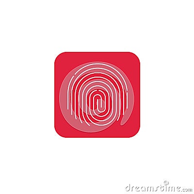 Fingerprint icon vector, round shaped finger print on red button Vector Illustration