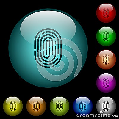 Fingerprint icons in color illuminated glass buttons Stock Photo