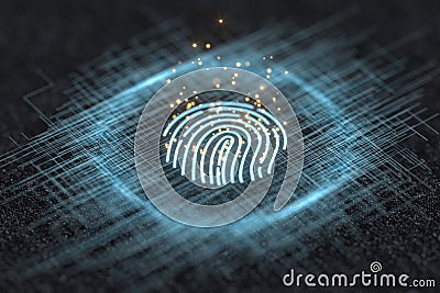 Fingerprint identification concept, technological background, 3d rendering Stock Photo