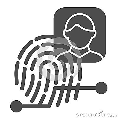 Fingerprint identity solid icon. Biometric scanning, person recognition. Jurisprudence design concept, glyph style Vector Illustration