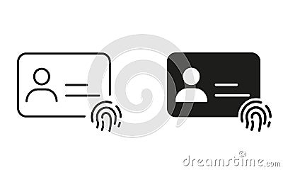 Fingerprint Identity for User Security Symbol Collection. Personal ID Card with Fingerprint Line and Silhouette Icon Set Vector Illustration