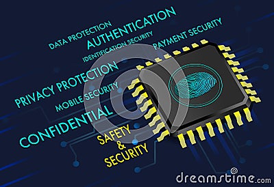 fingerprint illustration with Microchip means about safety using fingerprint Cartoon Illustration