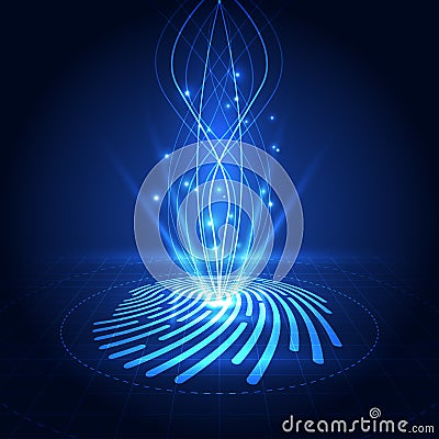 Fingerprint integrated in a printed circuit, releasing binary codes. fingerprint Scanning Identification System. Biometric Authori Vector Illustration