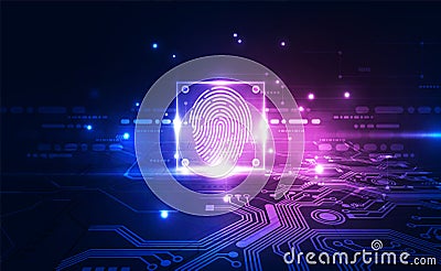 Fingerprint integrated in a printed circuit, releasing binary codes. fingerprint Scanning Identification System. Biometric Vector Illustration