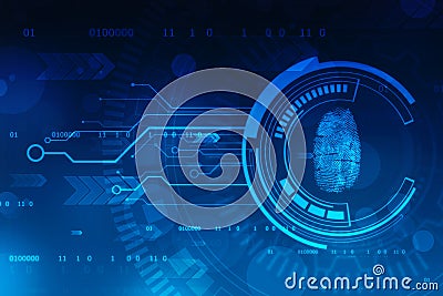Fingerprint integrated in a printed circuit, releasing binary codes. fingerprint Scanning Identification System Stock Photo