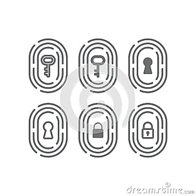 Fingerprint with key, keyhole and padlock icon. Safe and secure identification Vector Illustration
