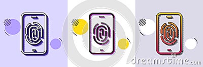 Fingerprint line icon. Finger print scan sign. Halftone dotted pattern. Vector Vector Illustration