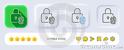 Fingerprint lock line icon. Finger print scan sign. Neumorphic buttons. Vector Vector Illustration