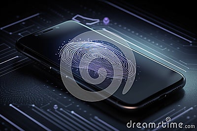 Fingerprint login for access control to mobiles computer, created with Generative AI technology Stock Photo