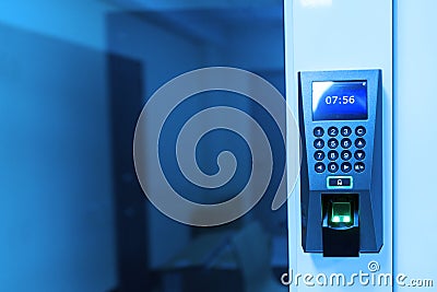 Fingerprint machine server room safety Stock Photo