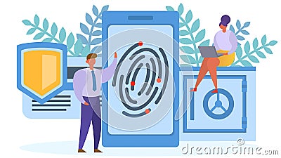 Fingerprint protection acess to smartphone concept, vector illustration. Security technology, network identity safety Vector Illustration