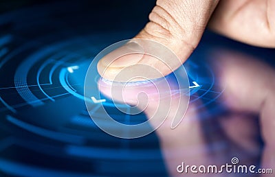 Fingerprint recognition technology for digital biometric cyber security and identification. Stock Photo