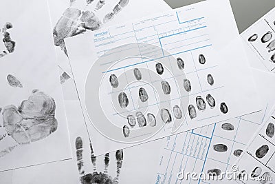 Fingerprint record sheets, top view. Criminal Stock Photo