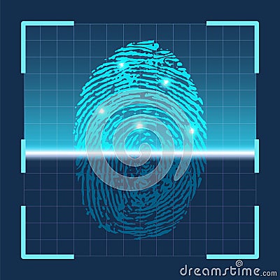 Fingerprint scan. Finger scanning biometric id futuristic technology. Identification security system sensor. Thumb scanner vector Vector Illustration