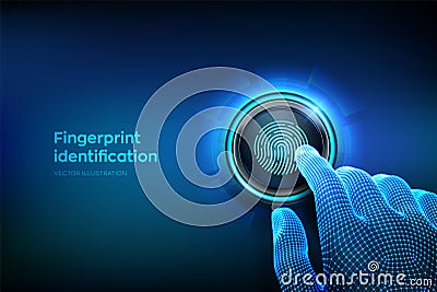 Fingerprint scan provides security access with biometrics identification. Closeup finger about to press a button. Fingerprint Stock Photo