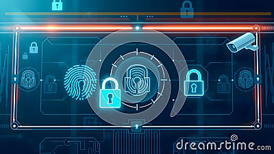 Fingerprint scan and security concept. 3d rendering toned image double exposure Stock Photo
